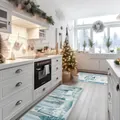 Close-up of Let It Snow reindeer kitchen rug set in a festive Christmas themed interior - Christmas Kitchen Set - 10 / 50*80cm【Skin-friendly Velvet】