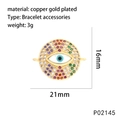 Technical dimensions of 16mm x 21mm Evil Eye shell pendant with weight and material info - Colorful Zircon Eye (P02145)