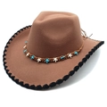 Cappello da cowboy marrone con fascia intrecciata e perline a forma di stella marina - M (56-58cm) / Cachi
