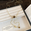 Detail of adjustable gold necklace with tiger eye beads on soft velvet display tray - Gold Adjustable Tiger Eye Bead Necklace