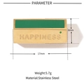 Détail d'un charme en acier inoxydable avec insert vert et mesures du produit - Acier inoxydable / Or Vert HAPPINESS Rectangle