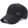 Breathable black outdoor baseball cap with laser-cut holes and mountain logo - Black