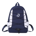 Donkerblauwe schoolrugzak met witte accenten en bungee-koord detail voor studenten - Blauw
