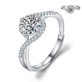 Adjustable S925 silver halo ring with round sparkling zircon and twisted band - Adjustable Open / Angel's Eye Twisted Halo Style (1 Carat Effect)