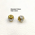 Perles creuses en argent tibétain bicolore avec motifs vintage pour création bijoux DIY - Perle Plate Ronde Motif de Monnaie Ancienne Creuse (N° 12) / Dia 9.5mm/Trou 1.6mm / Bicolore Or et Argent