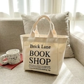 Beige canvas tote bag with Brick Lane Book Shop print, large capacity handbag for daily use - Large Letter Beige (Small)