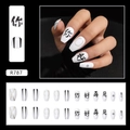 Short ballerina press-on nails in black and white with Chinese characters and gold glitter - Chinese Character Style (R787)