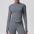 Detailed knit texture and thumbhole cuffs on slim fit zip-up yoga jacket in dark grey - Dark Gray