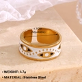 Gold stainless steel evil eye ring with white enamel finish and adjustable band - Evil Eye Style