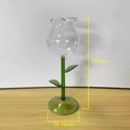 Romantic rose-shaped glass goblet with green stem and leaf details, 225mm height - 300ml Green Base Green Leaf Scalloped Cup