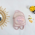 Pink girls' shell backpack with shimmering sequins, faux pearls and beaded handle - Pink