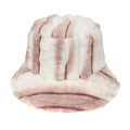 Dettaglio cappello alla pescatora in morbida pelliccia ecologica a righe bianco e rosa - M (56-58cm) / Rosa