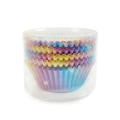 Rainbow gradient muffin liners stacked in a transparent storage tube for baking - Starry Gradient