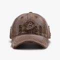 Casquette de baseball marron vintage vieillie avec broderie B et détails effilochés - Réglable / Marron