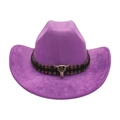 Klassischer violetter Cowboyhut mit Ethno-Band und silbernem Stierkopf-Ornament - Lila