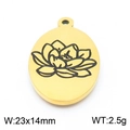 Pendentif ovale en acier inoxydable doré orné d'un motif de fleur de lotus gravé - Style Lotus (KLJ8083-Z)