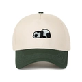 Detail of panda embroidery on two-tone cream and dark green trucker baseball cap - Adjustable / Army Green