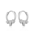 Macro detail of silver nose hoop earrings with three symmetrical clear zircon stones - Style E (Pear Main Stone) / White Gold