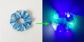 Blue LED light-up satin hair scrunchie showing day and night glowing effect - Lighted-Sky Blue