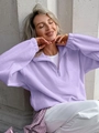 French style light purple fleece sweatshirt with half-zip stand collar for women - S / Lavender