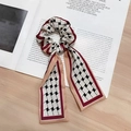 Retro geometric pattern hair scrunchie with long ribbons in red black and white - Orange Wine Red Plaid