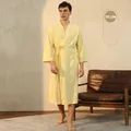 Men's yellow waffle robe in lightweight absorbent fabric with a waist tie and pockets - Men-Bright Yellow