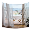 Detail of bohemian balcony seaside tapestry with floral table and ocean view - Zj714-9 / 73X95CM (Brushed Fabric)