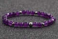 Elegant 6mm purple amethyst beaded stretch bracelet with polished silver metal spacers - 6MM Purple Chalcedony
