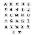 Macro detail of white square acrylic beads with black letters A-Z for DIY jewelry - Square/6mm/Letter A / Black with White Letters