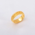 Macro shot of gold-plated ring with Cuban link chain pattern on white fabric - Solid Ring / Gold