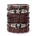 Men's multi-layer brown leather bracelet set with metallic skull and star charms - Brown With Skull/Star