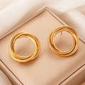 Triple-intertwined 18K gold plated stainless steel stud earrings with glossy finish - Triple Wrap Round Studs (BJGE1019)