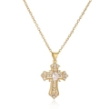 Collana con pendente a croce dorata con strass scintillanti e catena d'oro sottile - Croce in pietra grande intagliata