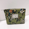 Green corduroy cosmetic bag with floral pattern and Time To Party label zipper pouch - Small / Green Ditsy Floral