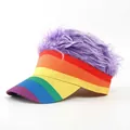 Rainbow striped visor hat with creative purple wig hair top for outdoor cosplay fun - Rainbow Purple Hair
