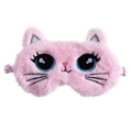 Detail of plush pink cat sleep mask with embroidered eyes and soft faux fur texture - Pink Cat