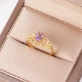 Elegant 18K gold ring with purple oval gemstone and sparkling zircon branch design - Purple Oval Vine Gold Style (Style 7 Gold)