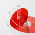 Detail view of heart-shaped acrylic vase with dimensions 13cm length and 2cm tube diameter - Disc / Clear & Red