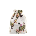 Floral cotton linen drawstring pouch with yellow flowers and purple butterfly prints - 10*14cm / Birdcage