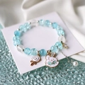 Elegant beaded bracelet with blue sea glass pearls and cute white rabbit star pendants - S013-blue Cloud Rabbit Bracelet #sz149
