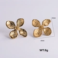 Polished 18k gold wave pleated flower stud earrings measuring 23mm in width - Four-Petal Flower Style (AML01162)