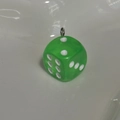 Green dice keychain pendant with silver metal ring and white dotted accents - Green Dice Accessory Pendant (PY049-SLV)