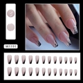 Ballet shaped press-on nails with pink black gradient and silver glitter sequins - Midsummer Starry Night (W1191)