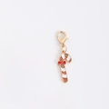 Enamel Christmas candy cane charm with red and white stripes and a golden lobster clasp - Hook