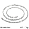 Silver twisted rope necklace 500x4mm in stainless steel with lobster clasp 17.5g - Steel 500x4mm