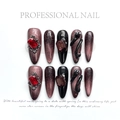 Dark gothic almond press-on nails with 3D snakes, red rhinestones and cat eye effect - Extra Small (XS) / Dark Snake Skin (1270)