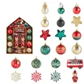 70-piece Christmas ornament set with red, green, and gold baubles, stars, and London bus - Red/Green/Gold