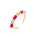 Detail of 18K gold plated ring featuring pink enamel patterns and pavé zircon stones - Adjustable Open / Pink Style (12382)