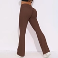 Dark brown high waisted scrunch butt yoga flare pants with compression lifting effect - XL / Bottoms / Chestnut Brown