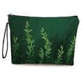 Pochette trucchi verde scuro con stampa floreale, laccetto da polso e cerniera nera - Canapa fine / Stile Alghe Verde Scuro / 17 * 25 cm Con Fettuccia